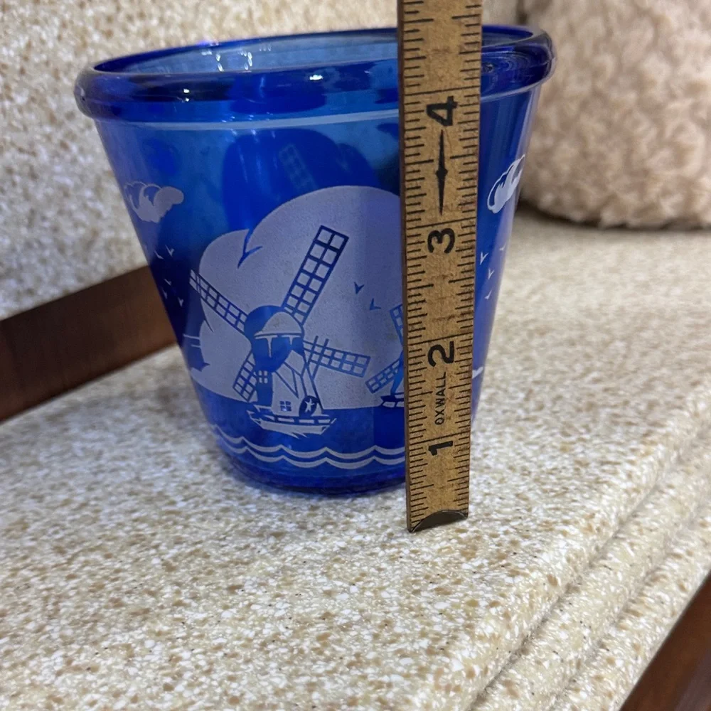 Vintage Covalt Blue Ice Bucket Hazel Atlas with Windmill Design